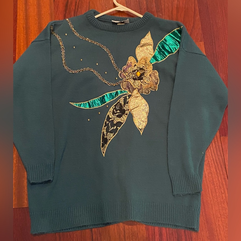 Vintage cloras by Joras women’s  green/teal sweater OSFA. More like Sz L